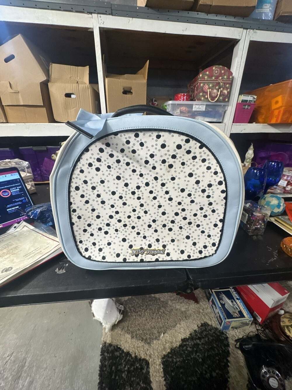 Betsey Johnson Polka Dot Round Travel Carry-On Weekender Bag
